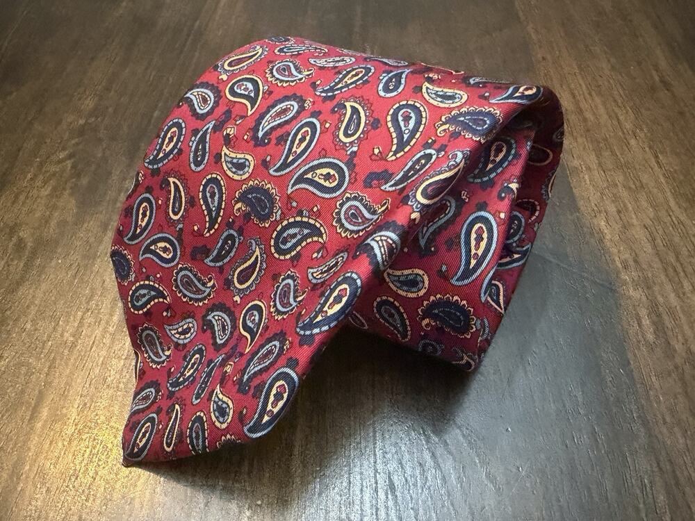 Hilditch & Key Men's Blue Red Gold Paisley Woven Silk Tie One Size